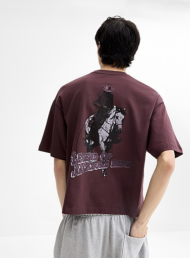 Djab: Le t-shirt court graphique western <b>Coupe ample</b> Chocolat - Espresso pour homme