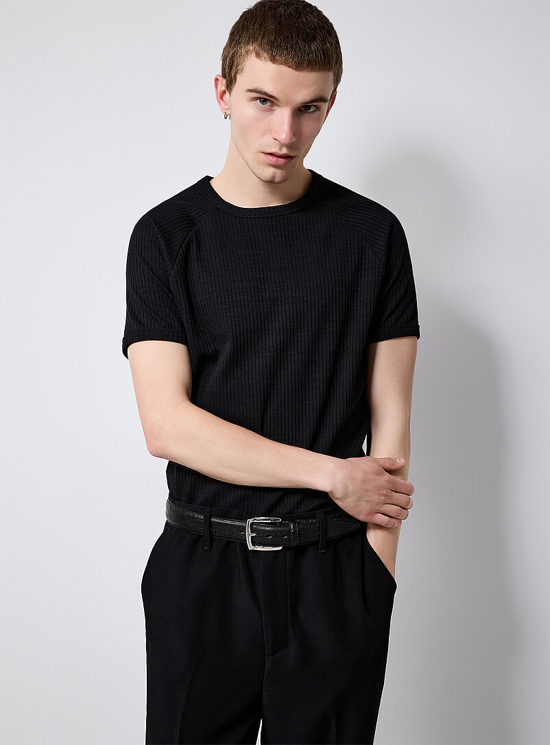 Le 31: Le t-shirt c&ocirc;tel&eacute; manches raglan <b>Coupe r&eacute;tro</b> Blanc cass&eacute; pour homme