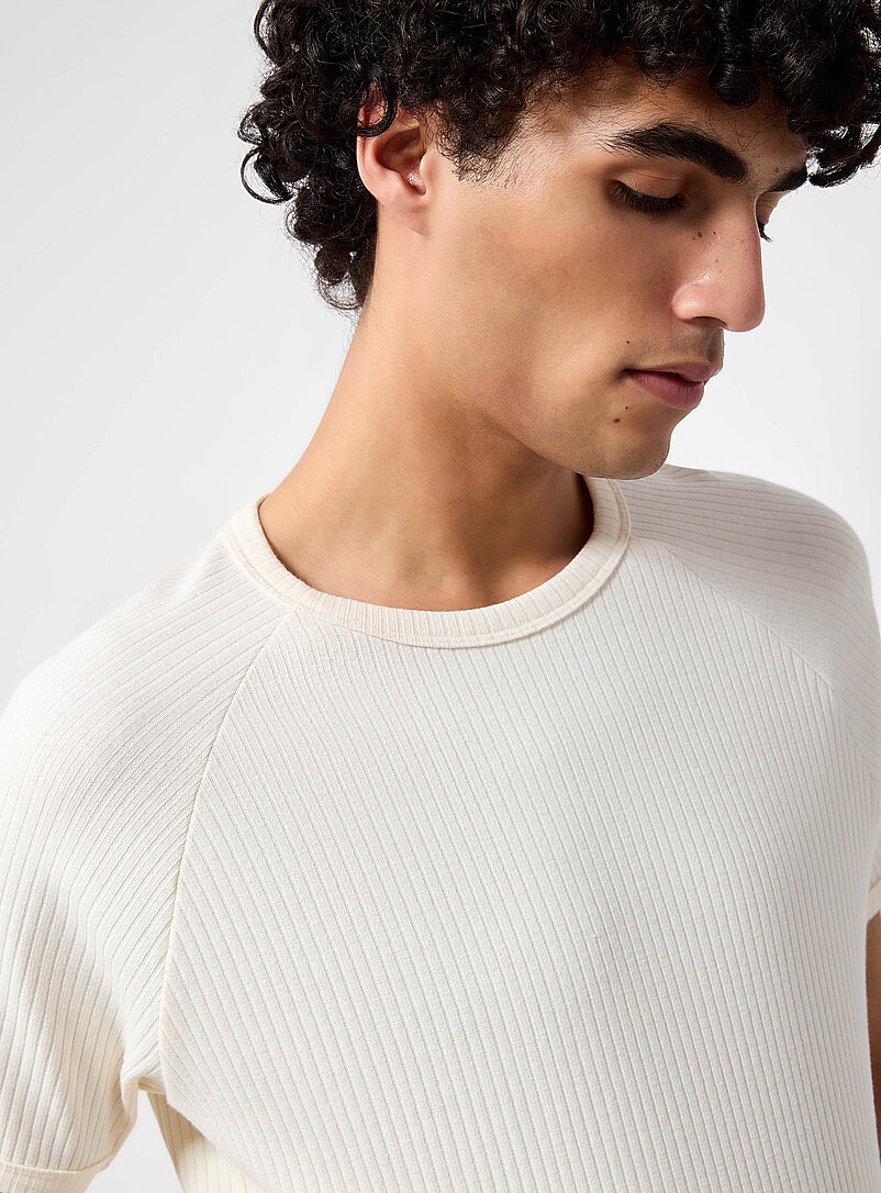 Le 31: Le t-shirt c&ocirc;tel&eacute; manches raglan <b>Coupe r&eacute;tro</b> Blanc cass&eacute; pour homme