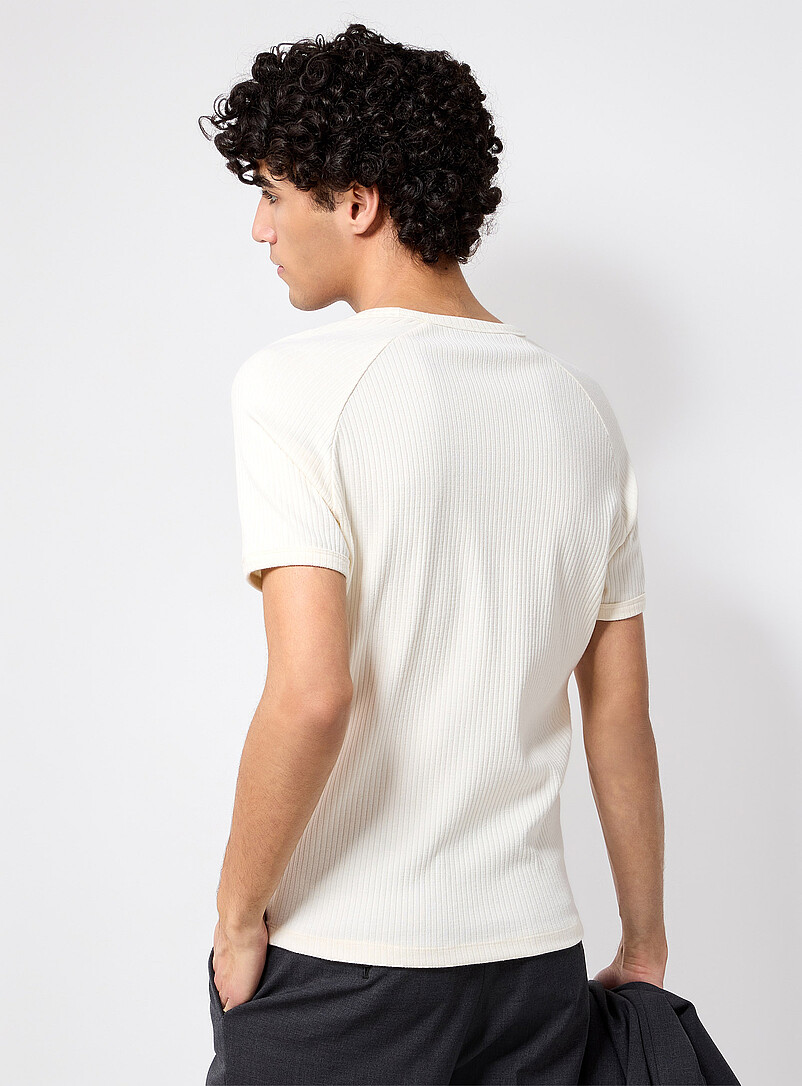 Le 31: Le t-shirt c&ocirc;tel&eacute; manches raglan <b>Coupe r&eacute;tro</b> Blanc cass&eacute; pour homme