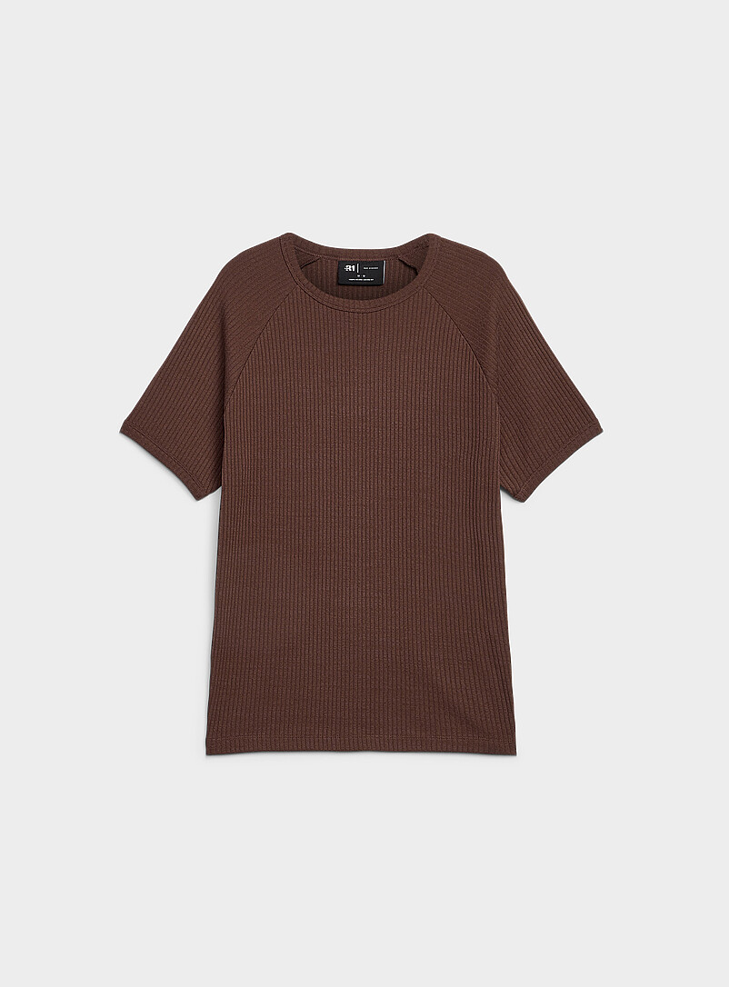 Le 31: Le t-shirt c&ocirc;tel&eacute; manches raglan <b>Coupe r&eacute;tro</b> Blanc cass&eacute; pour homme