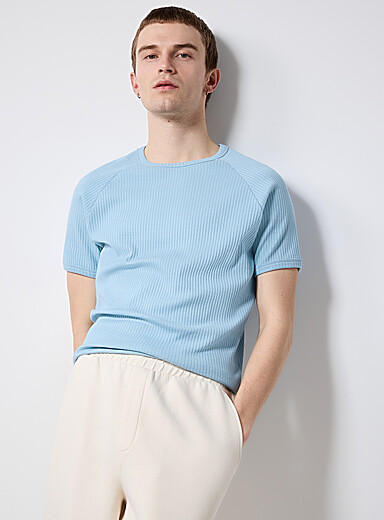 Le 31: Le t-shirt c&ocirc;tel&eacute; manches raglan <b>Coupe r&eacute;tro</b> Bleu p&acirc;le - Bleu ciel pour homme