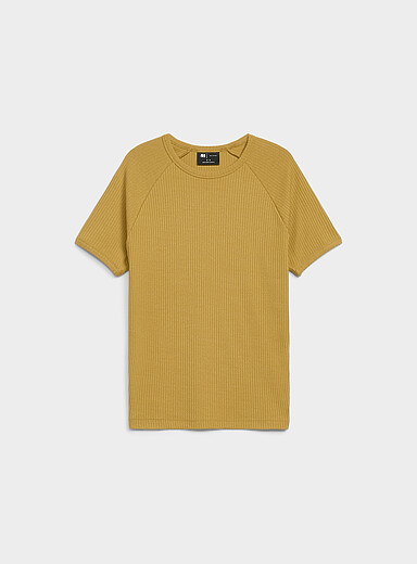 Le 31: Le t-shirt c&ocirc;tel&eacute; manches raglan <b>Coupe r&eacute;tro</b> Ocre jaune pour homme