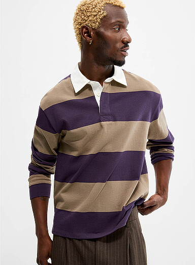 Le 31: Le polo rugby rayure club Raisin - Pourpre fonc&eacute; pour homme