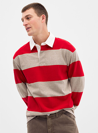 Le 31: Le polo rugby rayure club Rubis - Vermillon pour homme