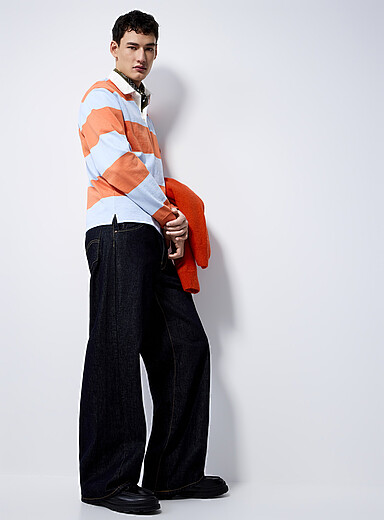 Le 31 Orange Club-stripe rugby polo for men