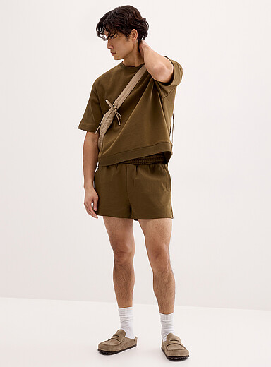 Le 31 Khaki/Sage/Olive Structured jersey short <b>Inseam: 3" (8 cm)</b> for men