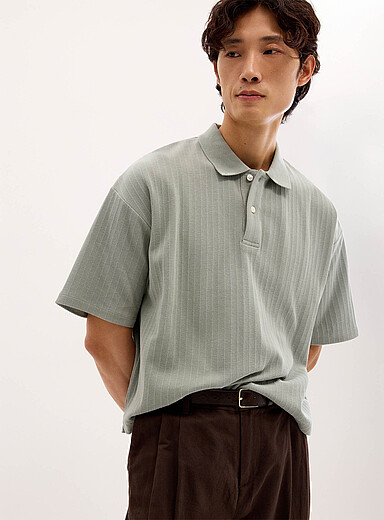 Le 31 Emerald/Kelly Green Etched stripe cropped polo <b>Oversized fit</b> for men