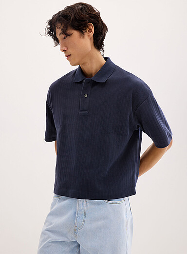 Etched stripe cropped polo <b>Oversized fit</b>