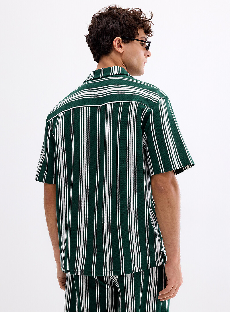Le 31: La chemise col ouvert tricot ray&eacute; <b>Coupe confort</b> Bleu fonc&eacute; - Indigo pour homme