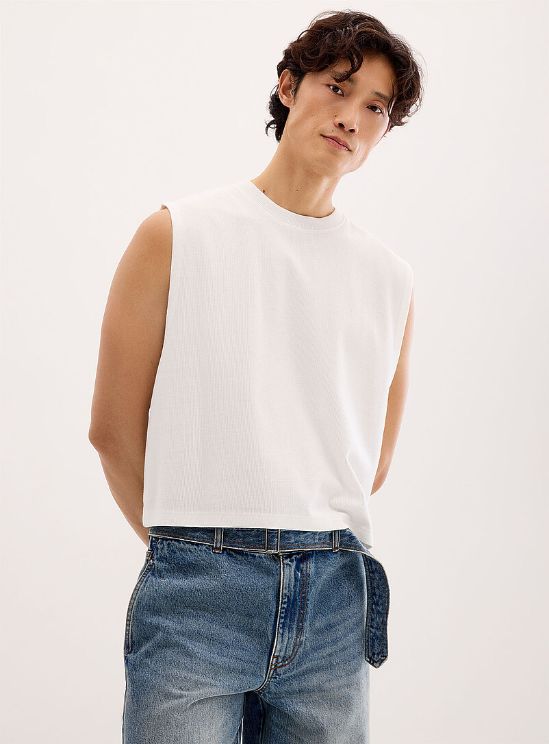 Le 31 Sand Cropped ribbed muscle tee for men