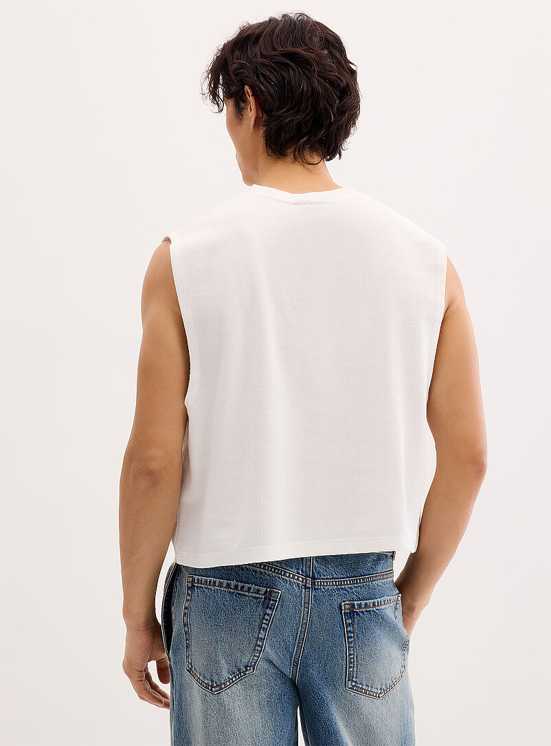 Le 31: Le t-shirt sans manches &eacute;court&eacute; c&ocirc;tel&eacute; Sable pour homme