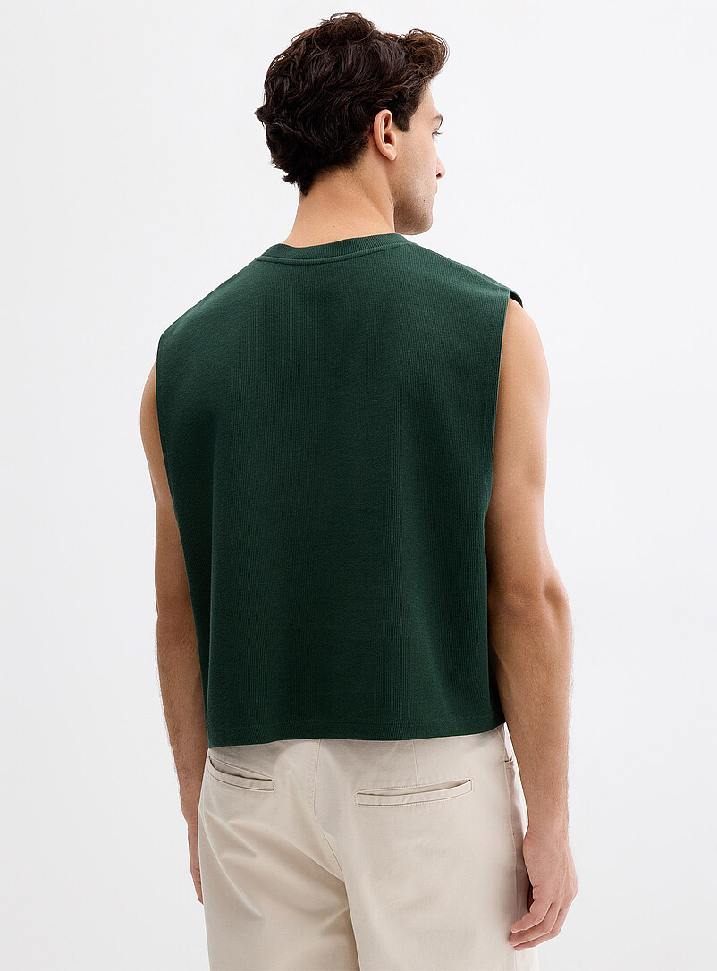Le 31: Le t-shirt sans manches &eacute;court&eacute; c&ocirc;tel&eacute; Sable pour homme