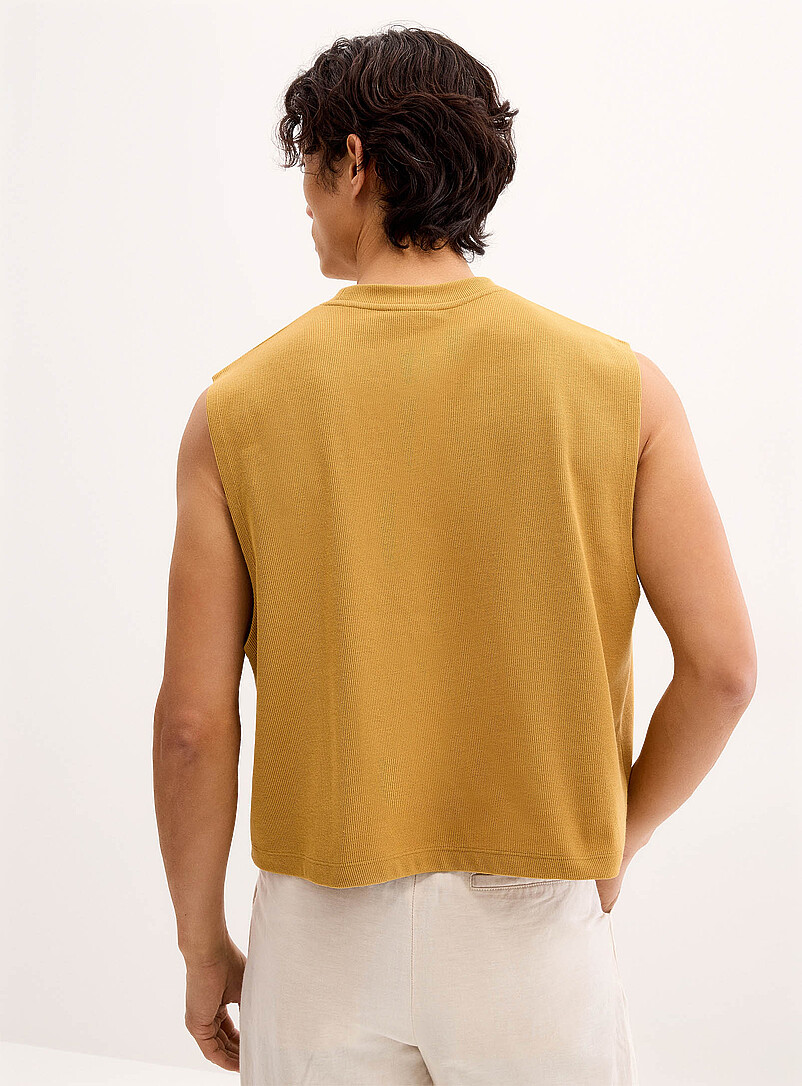 Le 31: Le t-shirt sans manches &eacute;court&eacute; c&ocirc;tel&eacute; Sable pour homme