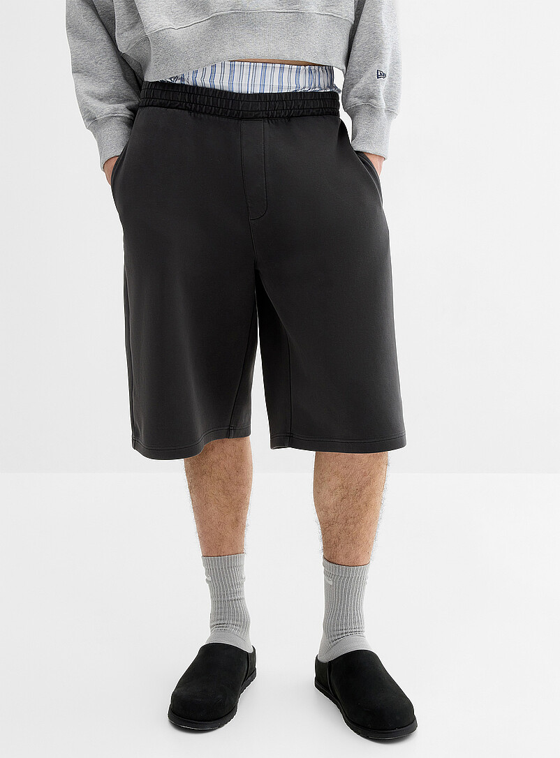 Djab: Le bermuda long molleton lisse <b>Coupe baggy</b> Charbon pour homme