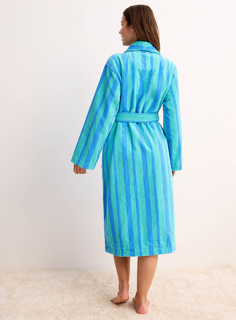 Miiyu Patterned Blue Colourful stripe long terry bathrobe for women