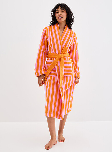 Colourful stripe long terry bathrobe