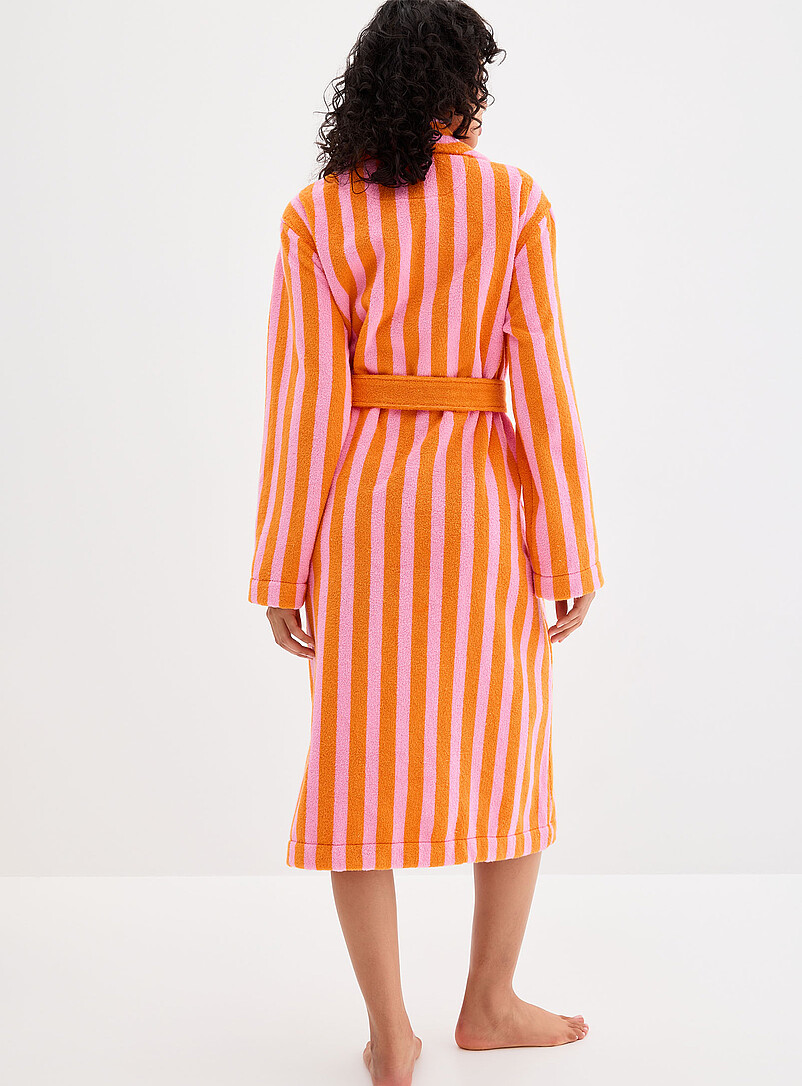 Miiyu Patterned Blue Colourful stripe long terry bathrobe for women