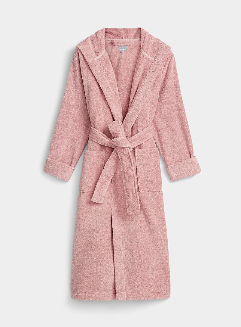 Miiyu Dusky Pink Organic cotton long hooded terry robe for women