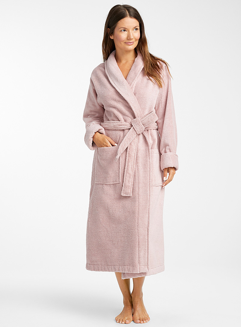 Miiyu Dusky Pink Long organic cotton bouclé terry robe for women