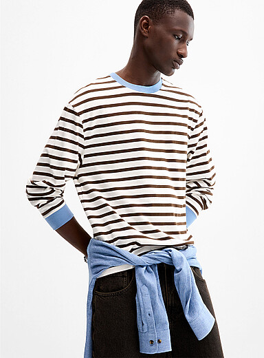 Contrast-edging striped T-shirt <b>Comfort fit</b>