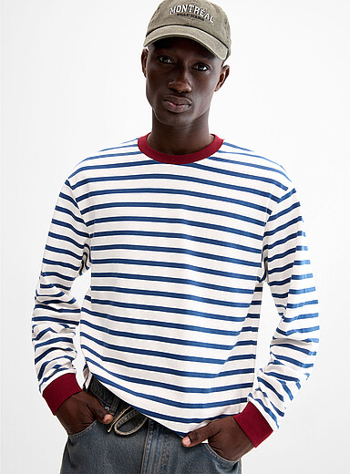 Contrast-edging striped T-shirt <b>Comfort fit</b>