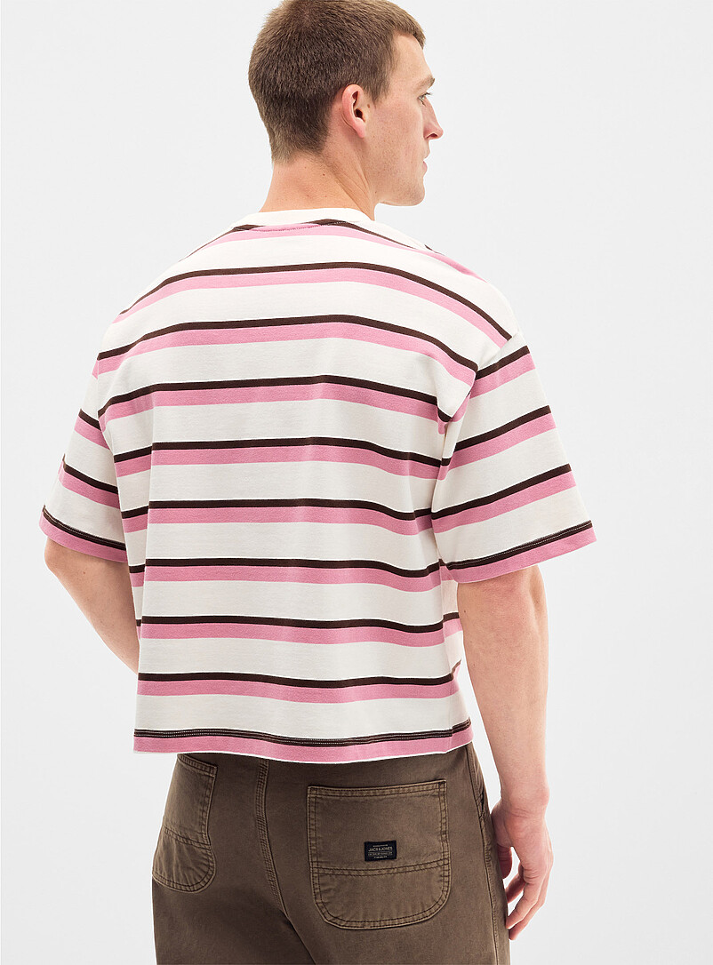 Le 31 Pink Tricolour striped T-shirt <b>Oversized fit</b> for men