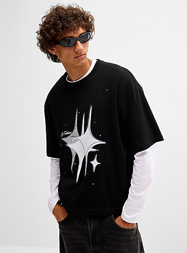 Djab: Le t-shirt graphique imprim&eacute; Y2K <b>Coupe ample</b> Noir pour homme