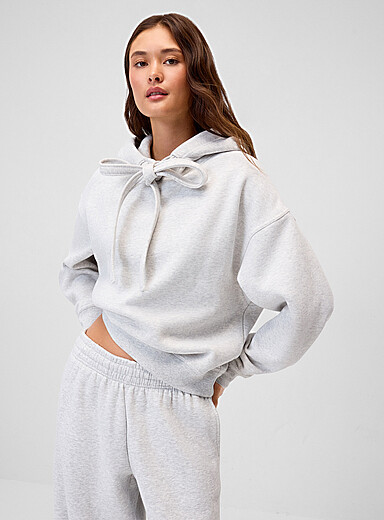 Twik Grey Tie-ribbon collar hoodie for women