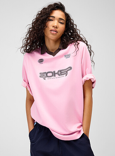Soccer print Johnny collar T-shirt