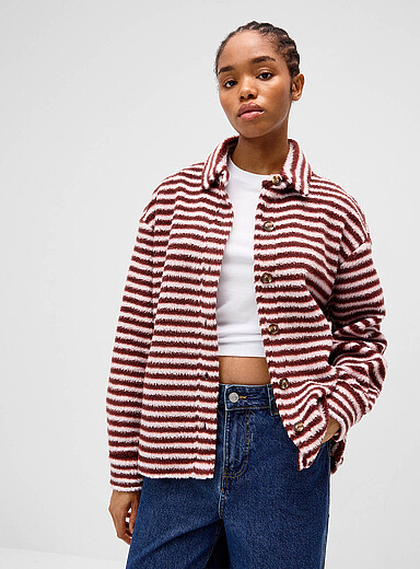 Twik: La veste moutonn&eacute;e imprim&eacute; XL Rouge et rose - Rayures pour femme