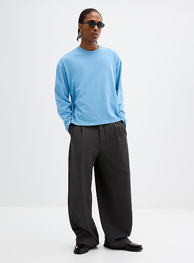 Djab: Le t-shirt col rond &agrave; manches longues DJAB 101 <b>Coupe ample</b> Bleu p&acirc;le - Bleu ciel pour homme