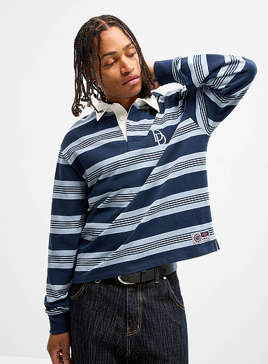 D embroidery striped rugby polo