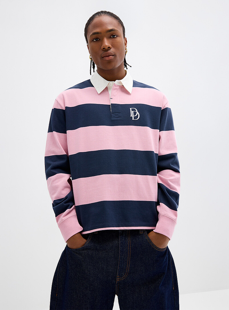 Djab: Le polo rugby ray&eacute; broderie D Rouge pour homme