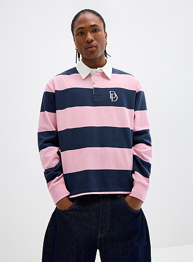 Djab Indigo/Dark Blue D embroidery striped rugby polo for men