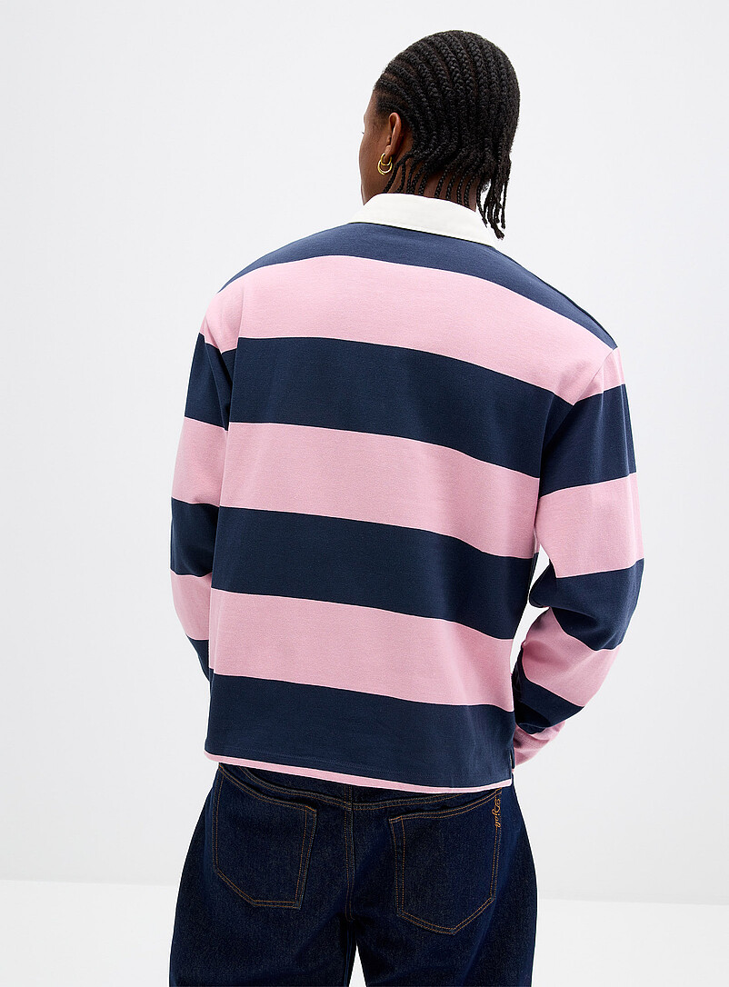 Djab: Le polo rugby ray&eacute; broderie D Rouge pour homme
