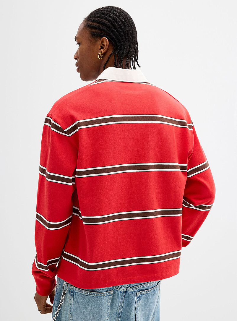 Djab: Le polo rugby ray&eacute; broderie D Rouge pour homme