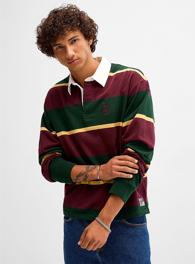 Djab: Le polo rugby ray&eacute; broderie D Rouge pour homme