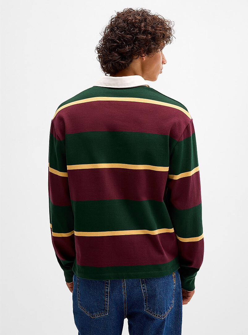 Djab: Le polo rugby ray&eacute; broderie D Rouge pour homme