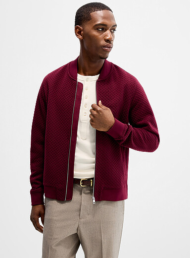 Embossed geo zip cardigan
