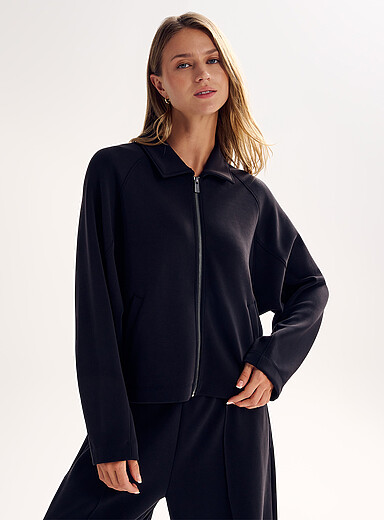 Miiyu: La veste zipp&eacute;e peau de p&ecirc;che  Noir pour femme