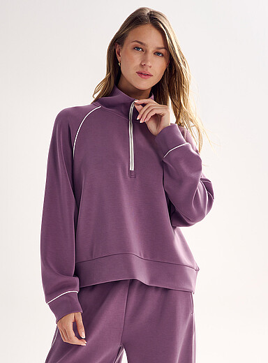 Le sweat col montant zipp&eacute; peau de p&ecirc;che