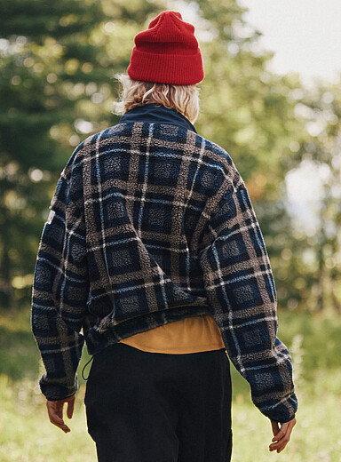 Printed half-snap high-pile fleece pullover