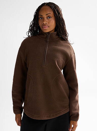 Long high-pile polar fleece half-zip sweater