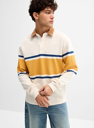 Le polo rugby ray&eacute; col velours c&ocirc;tel&eacute;