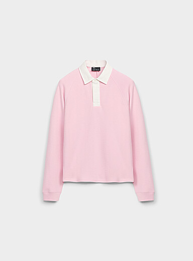Le 31 Light Pink Cropped mini-rib rugby polo for men