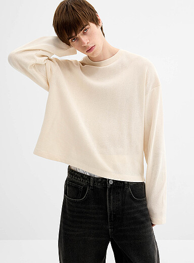 Djab Ivory/Cream Beige Knitted mesh T-shirt <b>Boxy fit</b> for men