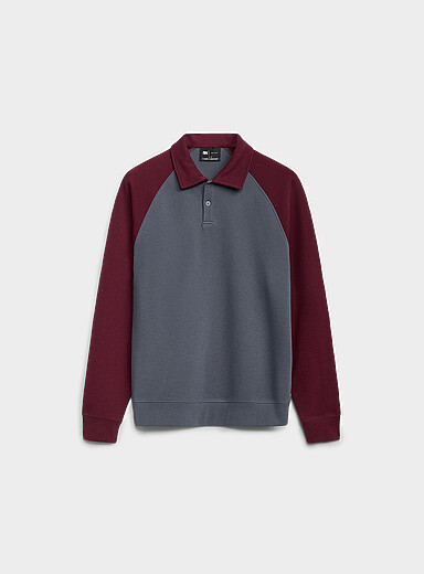 Le 31 Slate Blue Contrasting raglan sleeve polo for men