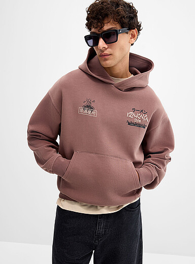 Le 31 Taupe Japanese flower hoodie <b>Oversized fit</b> for men