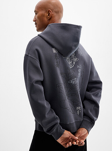Le 31 Charcoal Japanese flower hoodie <b>Oversized fit</b> for men